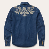 Stetson Women's L/S Floral Embroidered Denim Western Snap Shirt in Dark Wash