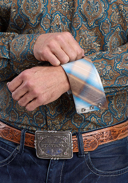 Stetson Men's Vintage Medallion Paisley Western Snap Shirt in Brown