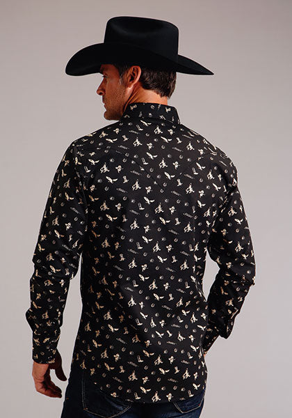 Stetson Men's Conversation Long Sleeve Black Western Snap Shirt