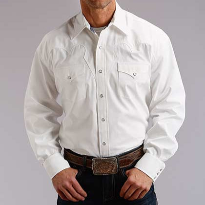 Stetson Men's Classic Solid Snap Poplin Shirt in Optic White