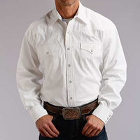 Stetson Men's Classic Solid Snap Poplin Shirt in Optic White