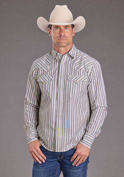 Stetson Men's L/S Ombre Stripe Western Snap Shirt in Brown