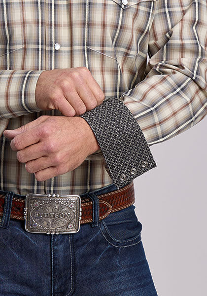 Stetson Men's L/S Winter Wheat Plaid Western Snap Shirt in Brown