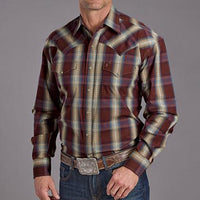 Stetson Men's L/S Red Rock Dobby Plaid Western Snap Shirt in Wine