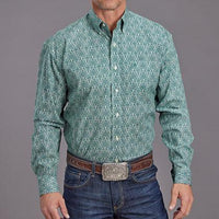 Stetson Men's Wallpaper Medallion Western Button Down Shirt in Green