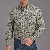 Stetson Men's Silver Paisley Western Button Down Shirt in Grey