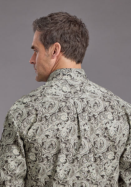 Stetson Men's Silver Paisley Western Button Down Shirt in Grey