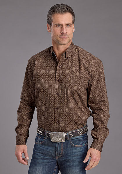 Stetson Men's Vintage Ornamental Western Button Down Shirt in Brown