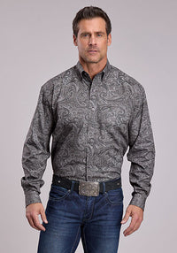 Stetson Men's Smoke Paisley Western Button Down Shirt in Grey