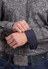Stetson Men's Smoke Paisley Western Button Down Shirt in Grey