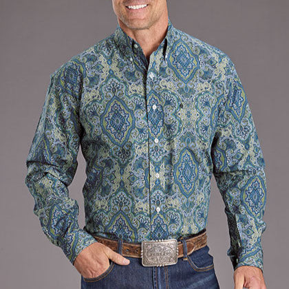 Stetson Men's Marble Paisley Western Button Down Shirt in Blue