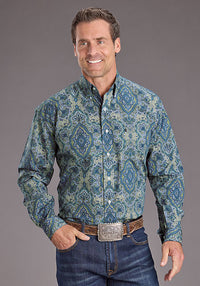 Stetson Men's Marble Paisley Western Button Down Shirt in Blue