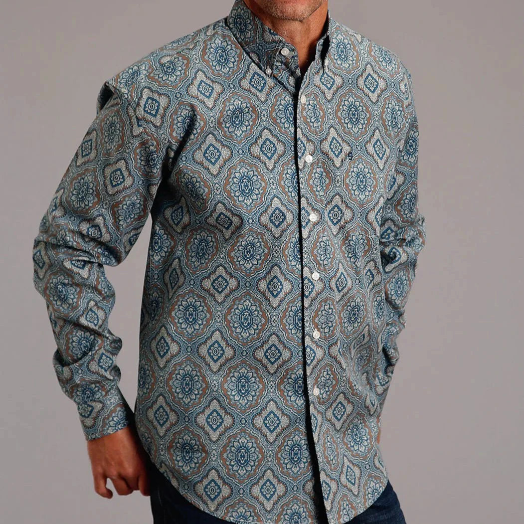 Stetson Men's Sierra Paisley Western Snap Shirt in Blue