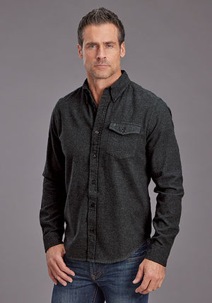 Stetson Men's L/S Heathered Flannel Western Button Down Shirt in Grey