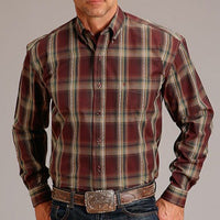 Stetson Men's Sandstone Ombre Plaid Long Sleeve Western Button Down Shirt