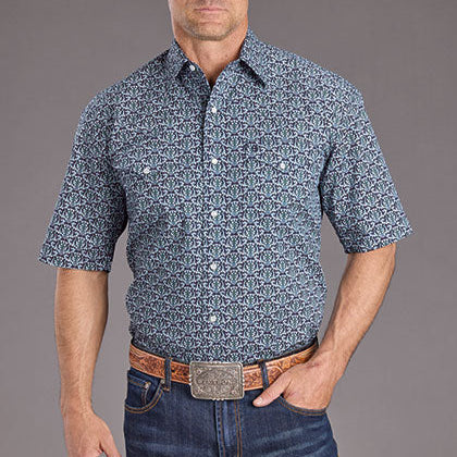 Stetson Men's S/S Medallion Western Snap Shirt in Navy