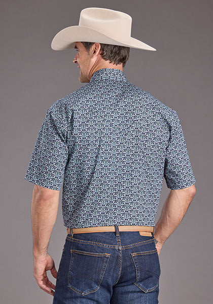 Stetson Men's S/S Medallion Western Snap Shirt in Navy