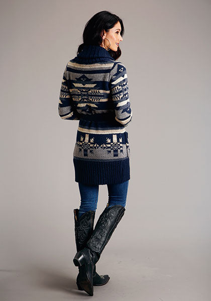 Stetson Women's Belted Aztec Blue Sweater