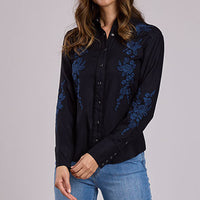 Stetson Women's L/S Retro Embroidered Western Twill Snap Shirt in Black