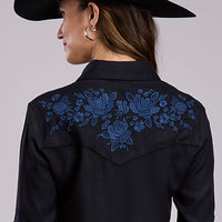 Stetson Women's L/S Retro Embroidered Western Twill Snap Shirt in Black