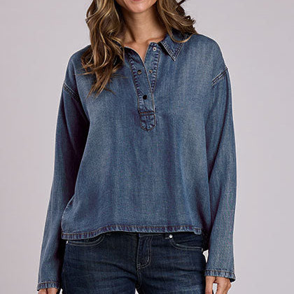 Stetson Women's L/S Embroidered Western Denim Half Snap Pullover