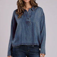 Stetson Women's L/S Embroidered Western Denim Half Snap Pullover