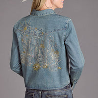 Stetson Women's L/S Embroidered Denim Crop Blouse in Light Wash