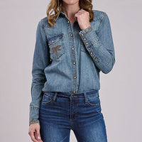 Stetson Women's L/S Embroidered Western Denim Diamond Snap Shirt