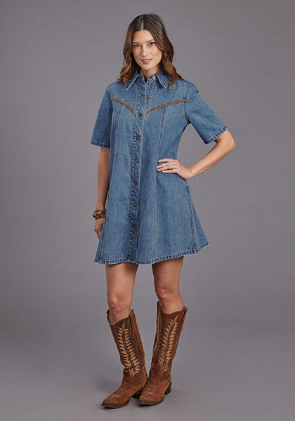 Stetson Women's Medium Wash Blue Denim Shirt Dress