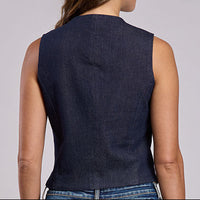 Stetson Women's Dark Wash Embroidered Stretch Denim Snap Vest