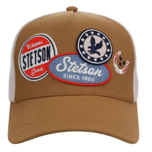 Stetson Three Patch Trucker Hat in Brown