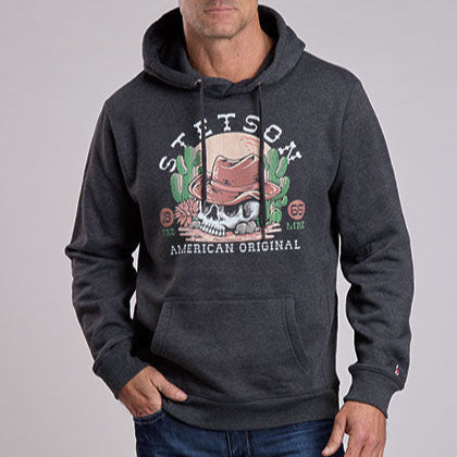 Stetson Men's American Original Cowboy Skull Hoodie in Charcoal Heather