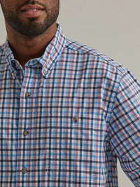 Wrangler Men's Rugged Wear S/S Western Button Down Shirt in Picnic Blue Plaid