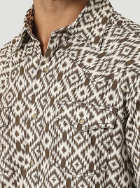 Men's Wrangler Retro Premium Linen Snap Shirt- Brown Diamonds