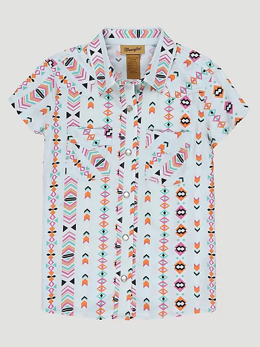 Wrangler Girls Short Sleeve Printed Snap Shirt