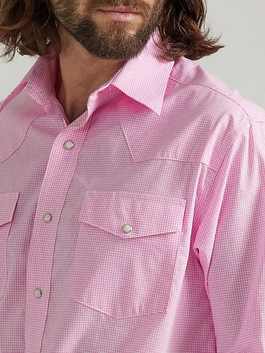 Men's Wrangler Bucking Cancer Snap Shirt in Fuschia Pink