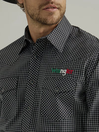 Wrangler Men's Mexican Logo Long Sleeve Snap Plaid Shirt