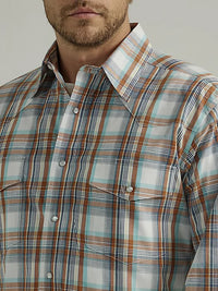 Wrangler Men's Wrinkle Resist L/S Western Snap Shirt in Glazed Ginger