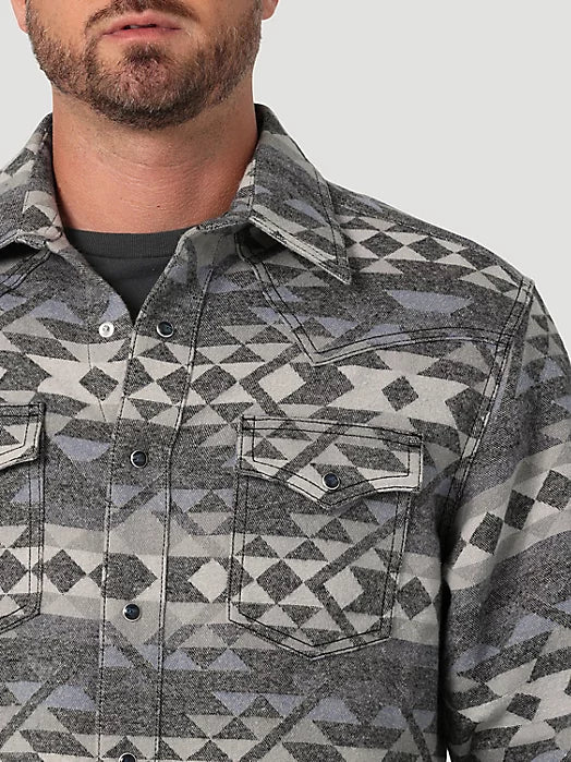 Wrangler Retro Men's Premium Jacquard Snap Shirt Jacket in Vintage Indigo