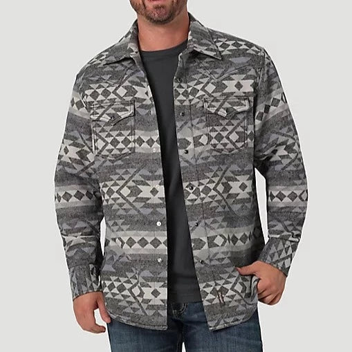 Wrangler Retro Men's Premium Jacquard Snap Shirt Jacket in Vintage Indigo