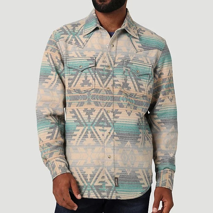 Wrangler Retro Men's Premium Jacquard Snap Shirt Jacket in Deep Lake