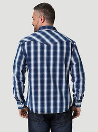 Wrangler Retro Men's Premium Long Sleeve Western Snap Plaid Shirt- Indigo