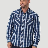 Men's Wrangler Retro Premium Long Sleeve Western Snap Plaid Shirt- Indigo