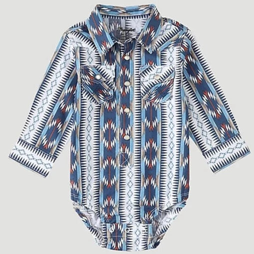 Wrangler Baby Checotah L/S Western Snap Shirt in Geo Blue