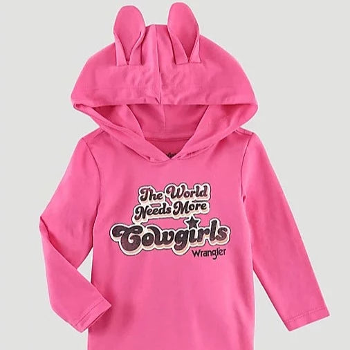 Wrangler Baby Girl's Long Live Cowgirls Long Sleeve Hooded Onesie in Pink