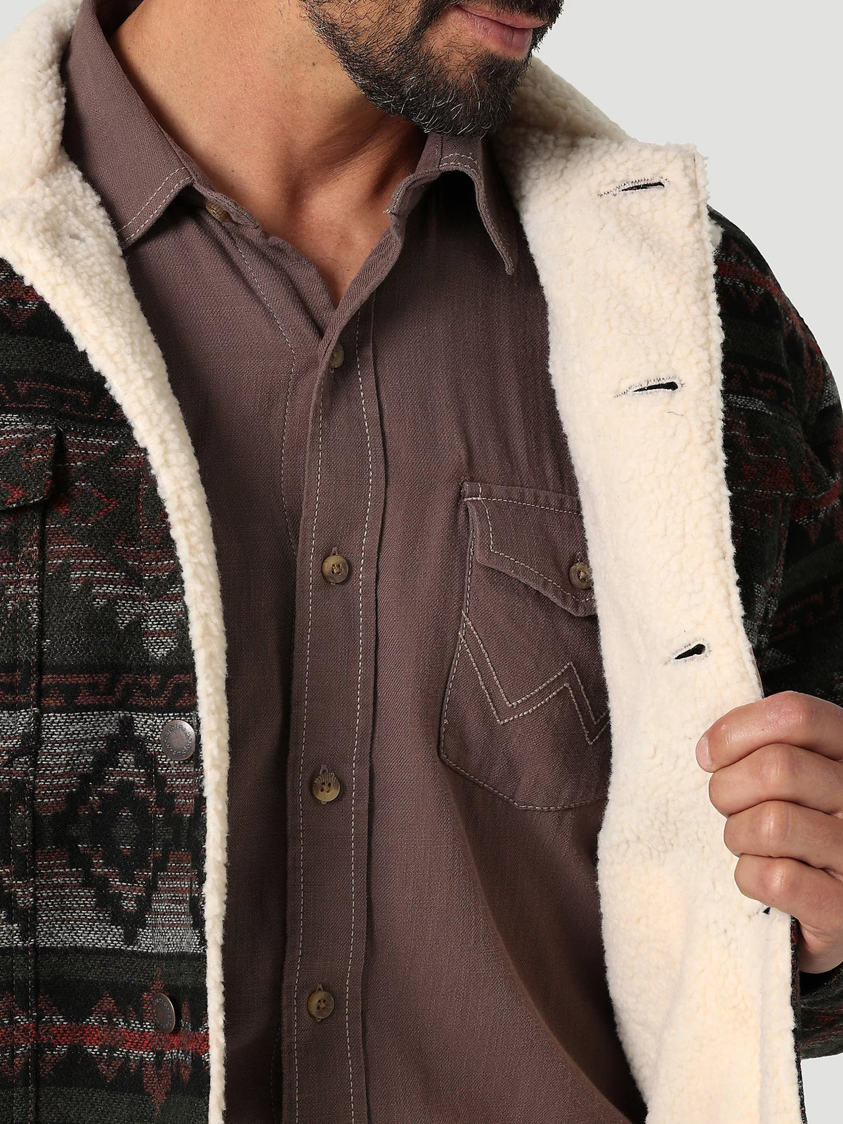 Wrangler Men's Sherpa Lined Jacquard Print Jacket in Olive