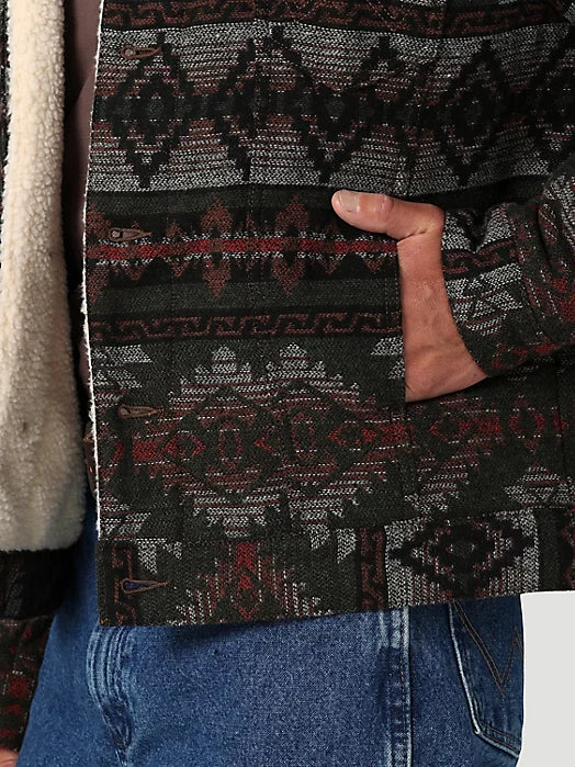 Wrangler Men's Sherpa Lined Jacquard Print Jacket in Olive