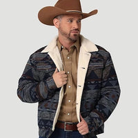 Wrangler Men's Sherpa Lined Jacquard Print Jacket in Pageant Blue