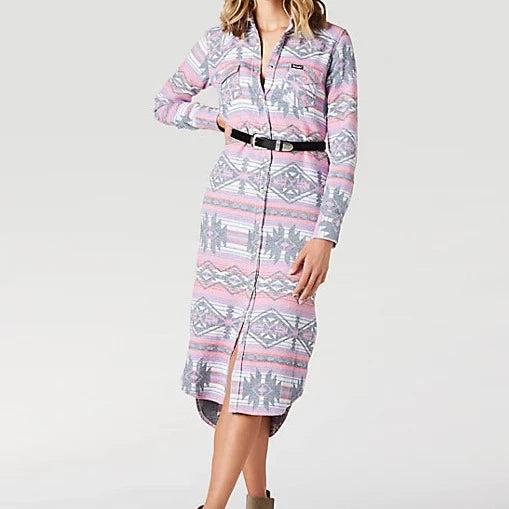 Wrangler Women's Jacquard Western Snap Duster Dress- Pink Multi