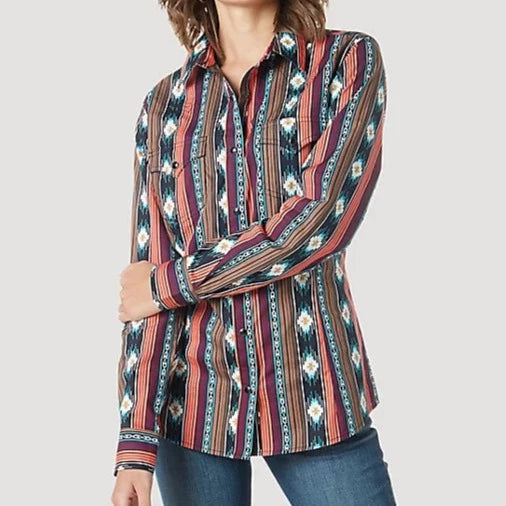 Wrangler Retro Women's Stripe Checotah Western Snap Shirt